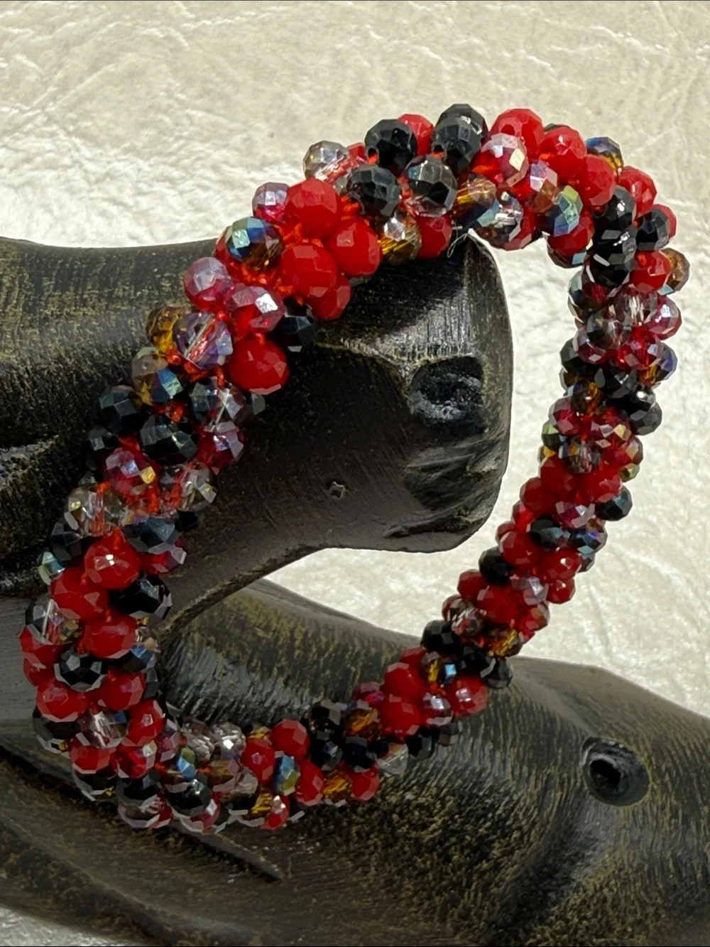 Desert Dancer Handcrafted Red & Black faceted mini Beaded Twist Stretch Bracelet